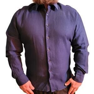 Stone Rose blue texture microcheck shirt xl abalone button casual refined preppy